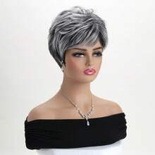 1顶女士时尚短卷发假发，耐热合成纤维，自然蓬松造型，带假发帽 - 彩色 - 查看 9