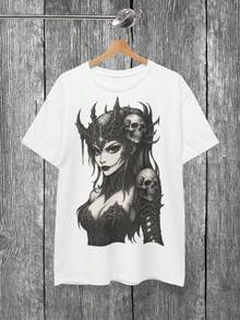 Dark Queen Skull Graphic T-Shirt Gothic Tattoo Art Edgy Streetwear - White - View 1