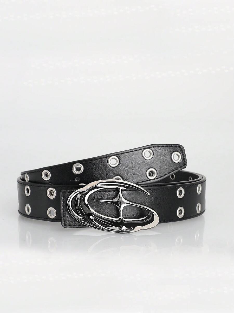 1件装时尚休闲金属铆钉孔眼腰带，男女通用街头风牛仔裤腰部装饰配饰，适合日常通勤、返校、约会和旅行度假。 - 骷髏金扣 - 查看 1