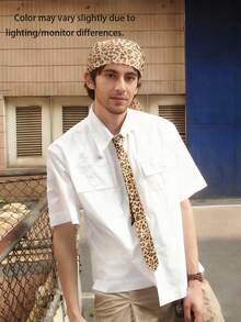 2PCS Leopard Print Narrow Scarf Set: Long Neck Scarf, Leopard Print Headband, Square Scarf, Neck Protector, Sun Protection Silk Scarf Combination Unisex College Style Y2K Coordinated Headband And Tie Set - Multicolor - View 2