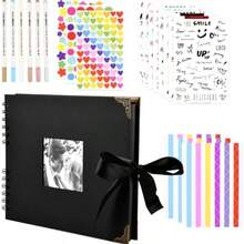 lbum de Fotos Scrapbook, lbumes de Recortes de Bricolaje 80 Pginas, Scrapbook Memoria de Viaje con Pegatinas y Bolgrafos, Regalo para Cumpleaos, Navidad, Pareja, Boda Aniversario, Negro - como se muestra en la figura - Ver 2