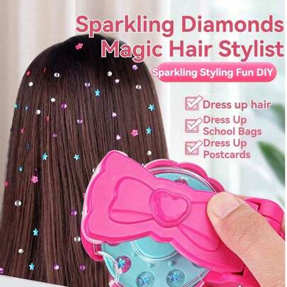 Magic Diamond Hair Accessory Tool, Magic Braiding Tool Toy Princess Hair Accessory Gift, Electric Braiding Machine DIY Auto Braider (Random Diamond Color)
