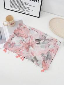 1pc Women's Printed Tassel Scarf, Beach Wrap Shawl For Vacation - Iris - View 4