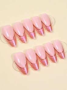 24pcs French Pink Nails , Press On Nails Almond Perfect For Everyday Wear