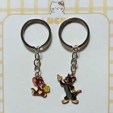 2pcs Cat And Mouse Keychain, Niche Japanese Style Couple/Best Friend Keyring, Tom And Jerry Keychain - Multicolor - View 3