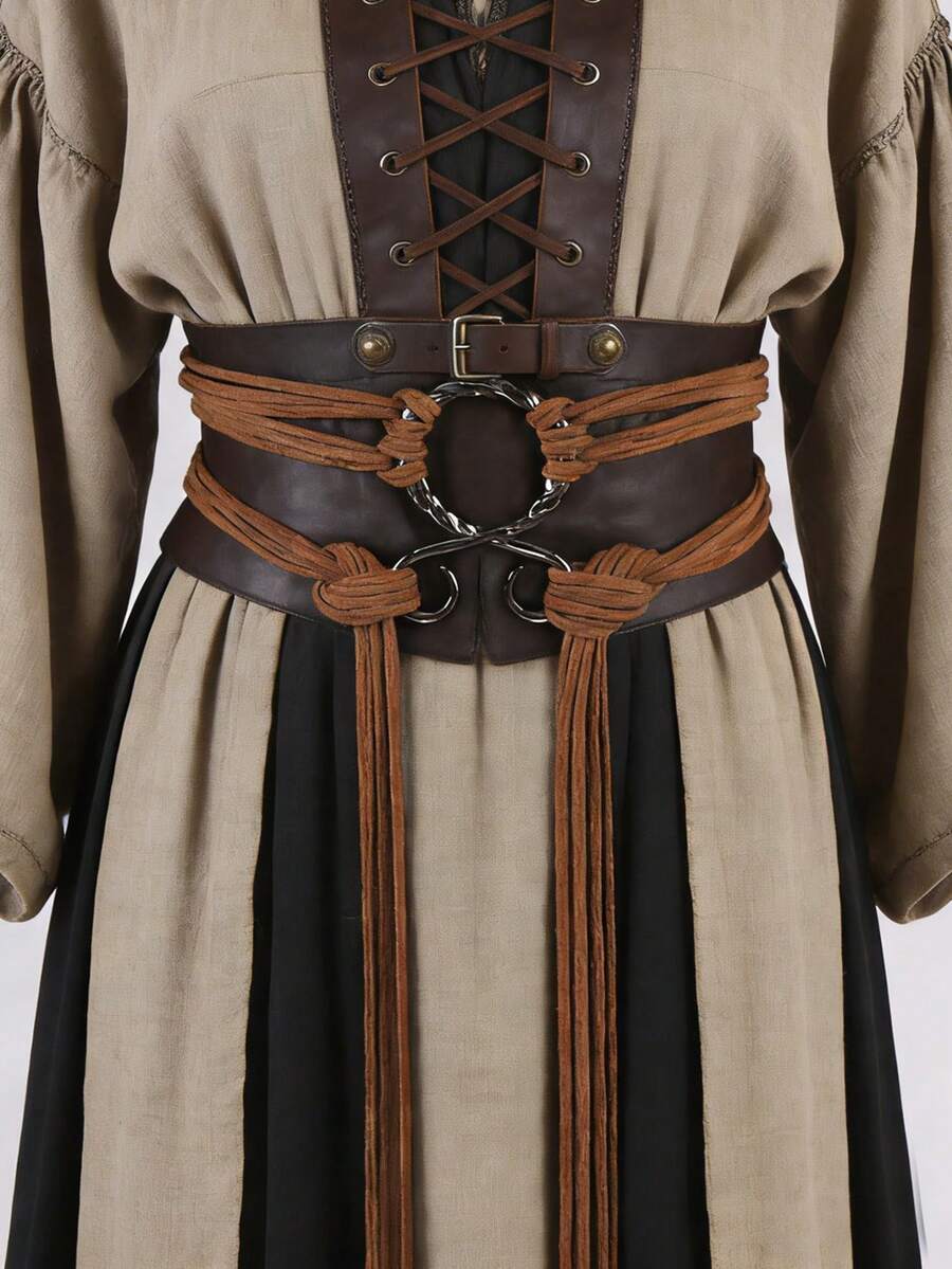 Medieval Long Rope Knot Waist Belt, Nordic Witch Style Rope Waist Belt, Viking Revival Costume Accessory, Vintage Belt For Halloween, Wedding, Formal Party - B - View 1