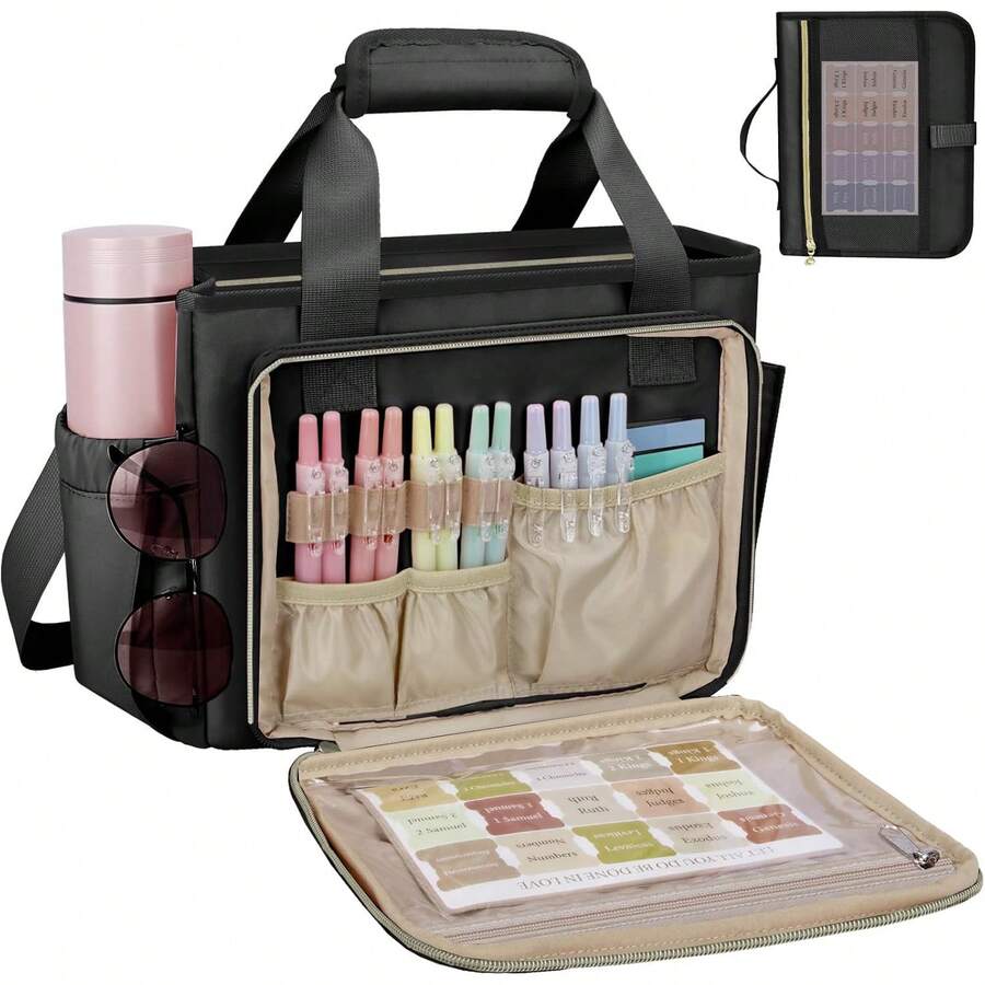 Bible Bag Large Bible Cover Case For Women, Bible Cover With Book Sleeve, Thick Padded Bible Case, Working Bible Tote Bag With Laptop And Bottle Pockets, Church Bag, Bible Bags For Women, Girl, Black - 黑色 - 查看 1