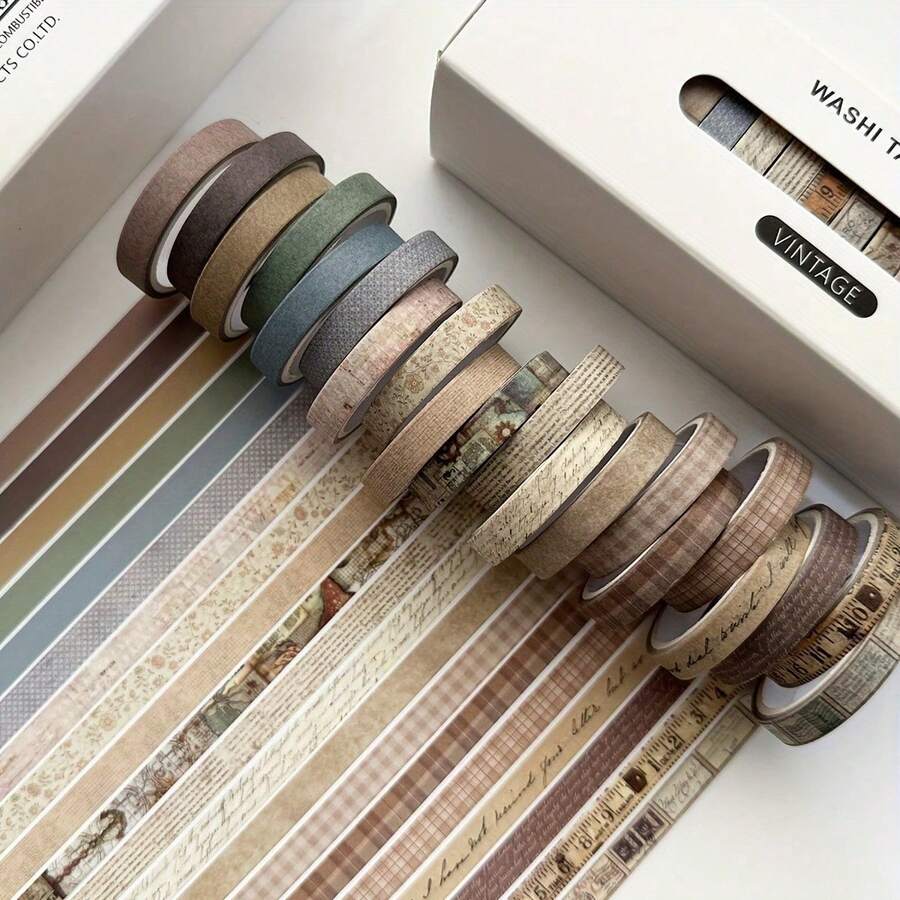 20 Rolls Of Combination Mounted Hand Book Thin Tape Vintage And Paper Tape Vintage Hand Book Tape Creative Decoration DIY Students - 多色1 - 查看 1