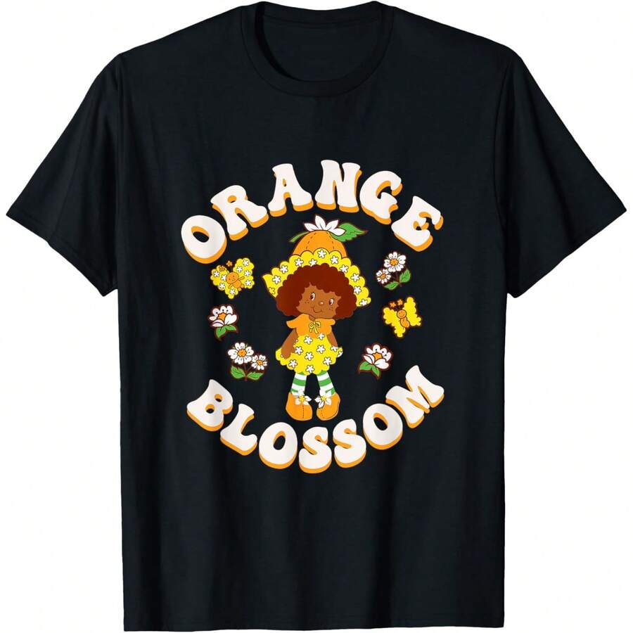 Strawberrys Shortcake Orange Blossom Vintage Floral T-Shirt - Black - View 1
