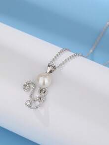 1件925纯银字母和养殖珍珠项链，女士精致珍珠项链，带字母吊坠 - 淡水珍珠字母項鍊 - 查看 8