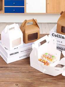 6pcs Handheld Gift Box With Display Window, White Packaging Box, Kraft Paper Packaging Box, Handle Kraft Paper Lid Box, Mountain Top Gift Box, Barn Box, Valentine's Day, Mother's Day, Children's Birthday Party, Wedding, Baby Shower - Multicolor - View 2