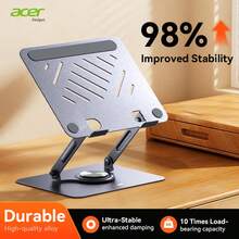 Acer AMS021 Laptop & Tablet 2-In-1 Desktop Stand, Ergonomic Riser, Silicone Non-Slip Foldable Portable, Adjustable Height, Carbon Steel Structure High-Efficiency Cooling Base, Fits Laptops & Tablets Up To 18 Inches - Grey - View 13