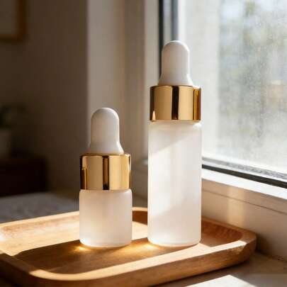 somebo 10pcs 1ml/2ml/3/Ml/5ml Mini Gold Cap Frosted Glass Dropper Bottle Set For Essential Oils, Etc., Living Room Home Bedroom Bathroom House Decor, Travel Stuff, Wedding, Party, Birthday, Gifts For Girl Friends