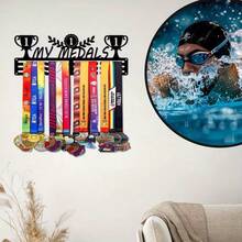 1pc Personalized Metal Medal Display Rack, Running Medal Display Rack, Iron Art Display Rack, 11.81inch Sports Medal Storage Rack, Perfect Gift For Athletes And Sports Enthusiasts, Suitable For Holiday Gifts, Living Room, Bedroom, Office, Home Decor Art Design - Black - View 10