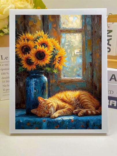 1pc Diamond Painting Kit - Sleeping Kitten Pattern, 5D Diamond Art Kit, Cross Stitch Painting Kit, Gift For Adults Beginners, Stress Relief Handcraft Diamond Mosaic, Round Full Drill Diamond DIY, Ideal Home & Room Wall Decor, New Year Gift