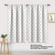 2pcs 2D White Background Wine Red Heart Dot Pattern Curtain, Sweet & Romantic Style, Polyester Fiber Material, Suitable For Rental House, Living Room, Bedroom, Removable And Machine Washable - Multicolor - View 7