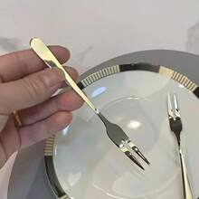 10件套高品质不锈钢蛋糕水果叉，优雅甜点餐具套装，适合聚会、婚礼和奶酪拼盘。 - 銀色 - 查看 3