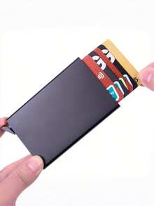1个多色防盗弹出式钱包及信用卡夹 - 超薄金属证件卡套，带锁扣，最多可容纳5张卡片，男女通用紧凑型口袋钱包，适合商务旅行和日常使用（简约时尚设计） - 彩色 - 查看 6