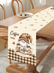 1pc Brown Gnome Table Runner,Gnome Design Table Cloth,Festive Dining Table Cover,Decor For Home,Holiday Decoration For Kitchen , Dining Decor Table Runner,Valentine's Day Decor,Holiday Gift - Coffee Doll - View 2