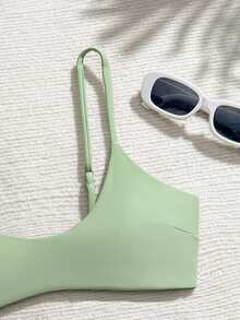 性感抹胸比基尼套装，女士休闲泳装，带搭扣细节，中等弹力 - 軍綠色 - 查看 7