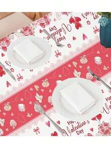 1pc Heart-Shaped Tablecloth, Rectangular, Waterproof, Stain-Resistant Valentine's Day Tablecloth, Easy To Clean, Rectangular Tablecloth - Multicolor - View 13