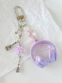 1 Music Headphone Keychain, Creative Mini Microphone Guitar Music Note Keychain, Unique Phone Chain, Car Keychain, Music Festival Music Enthusiast, Lover Gift, Car Pendant, Backpack Pendant, Handbag Ornament, Suitable For Back To School Season Gifts. - Multicolor - View 5