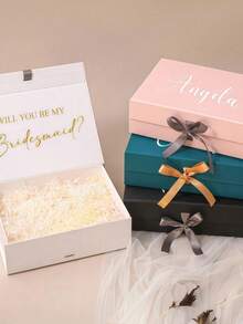 Personalized Gift Box With Magnetic Lid, Customizable Gift Box With Lid And Ribbon, Suitable For Various Gifts Such As Bridesmaid Invitation Box, Thank You Groomsman Box, Wedding Box, Bridesmaid Box, Self-Care Box, Mother's Day Gift, Employee Gift, Anniversary Gift For Kids, Valentine's Day Gift, Mother's Birthday Gift, Father's Day Gift, Graduation Gift, Wedding Gift, Housewarming Gift, Applicable To School, Home, Office And Multi-Functional ,Easy-Install - Multicolor - View 2