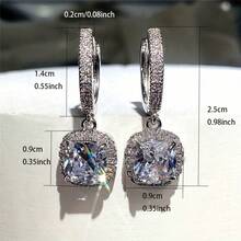 RYYM Elegant Square Zirconia Earrings For Women - White Golden Plated, Nickel-Free, Synthetic Cubic Synthetic Zirconia, Ideal For Weddings & Valentine'S Day, Wedding Jewelry | Elegant Earrings | Synthetic Zirconia Earrings - 銀色 - 查看 5