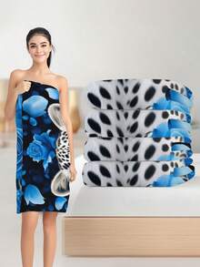 1件装植物、花卉、蓝色兰花、动物、豹纹印花沙滩巾，超强吸水速干，柔软轻便，适合游泳、沙滩、游泳、户外、露营、旅行，是理想的沙滩必备泳池毛巾浴巾。 - 彩色 - 查看 8