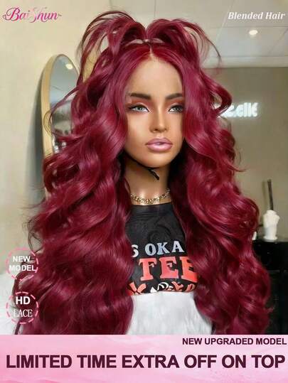 Brazilian Virgin Lace Front Wig #99J Burgundy Body Wave Human Frontal Hair 13x4 HD Transparent Lace Frontal Wigs For Women 200% Density Pre Plucked With Baby Hair Glueless Wigs Human Blended Hair Wigs Natural Hairline Tiny Invisible Knots