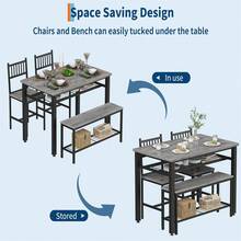 Juego de mesa de comedor moderna para 4 personas, mesa de cocina para 4 personas con sillas y banco de almacenamiento, juego de comedor rectangular de 47 pulgadas con banco, juego de mesa - Gris - Ver 2