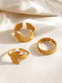 3pcs/Set Stainless Steel 18K Gold Plated Geometric Open Ring, Suitable For Women's Daily Wear - Yellow Gold - View 6
