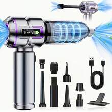 Portable Handheld Vacuum Cleaner 18000PA High-Power Mini Vacuum Cleaner, 4-In-1 Compressor Air Pump Dust Blower, Equipped With Brushless Motor And LED Display Screen, Suitable For Car, Home, Office, Camping, Computer Keyboard, Laptop Dust Removal Tools - Silver and Purple - View 1