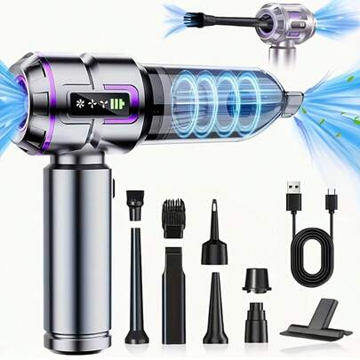 Portable Handheld Vacuum Cleaner 18000PA High-Power Mini Vacuum Cleaner, 4-In-1 Compressor Air Pump Dust Blower, Equipped With Brushless Motor And LED Display Screen, Suitable For Car, Home, Office, Camping, Computer Keyboard, Laptop Dust Removal Tools