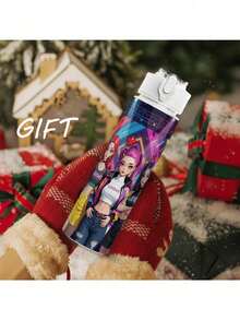 1个K-POP塑料水瓶，卡通印花设计，翻盖式，可重复使用，轻便防漏，适合跑步旅行饮用，可作为生日、圣诞节、万圣节、感恩节礼物 - 彩色 - 查看 7