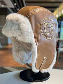 1pc Women's PU Leather & Plush Thickened Ear Protection Trapper Hat, Fashion Casual Versatile Suitable For Daily Wear And Autumn/Winter Warmth