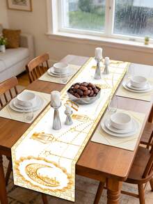 Einteilige, weiß-goldene Tischdecke, Kareem-Festtischdecke, Festliche Dekorationen für Zuhause, Dekorationen für muslimische Partys, Geschenke, Werbegeschenke, Festliche Dekorationen, Tischdekorationen mit Festblumen - Verschiedenfarbig - Übersicht 5