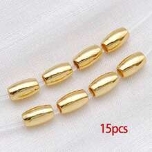 15颗18K镀金米粒珠，小椭圆橄榄形，光滑无缝，散装金属隔珠连接器，适用于珠宝制作、手链、项链、DIY工艺品配件