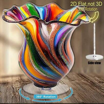 2D Printed Rotating Crystal Decor - Vibrant Rotating Glass Vase With Sparkling Decorations, For Home Decor, Parties And Gifts (No Power Needed), Decorations, Party Supplies, Fantasy Theme Decor, Durable Ornament
