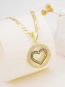 1pc Minimalist Luxury Round Heart Pendant Necklace, Suitable As Gift For Friends, Family, Best Friends, Gold Jewelry, Can Be Used As Valentine's Day Gift