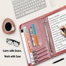 Women Portfolio, Zipper Binder Portfolio For Women, 3 Ring Binders 1 Inch, PU Leather Padfolio Folder, Business Portfolio Organizer With A4 Legal Pads, Thin PU Leather Professional Binder, Gift For Her - 玫瑰金 - 查看 5