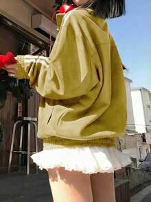 New Chinese Style Women's Jacket, Button-Up Closure, Solid Color Air Layer Stand Collar Jacket, Loose Fit American Vintage Design, 250G Knit Fabric, Autumn/Winter