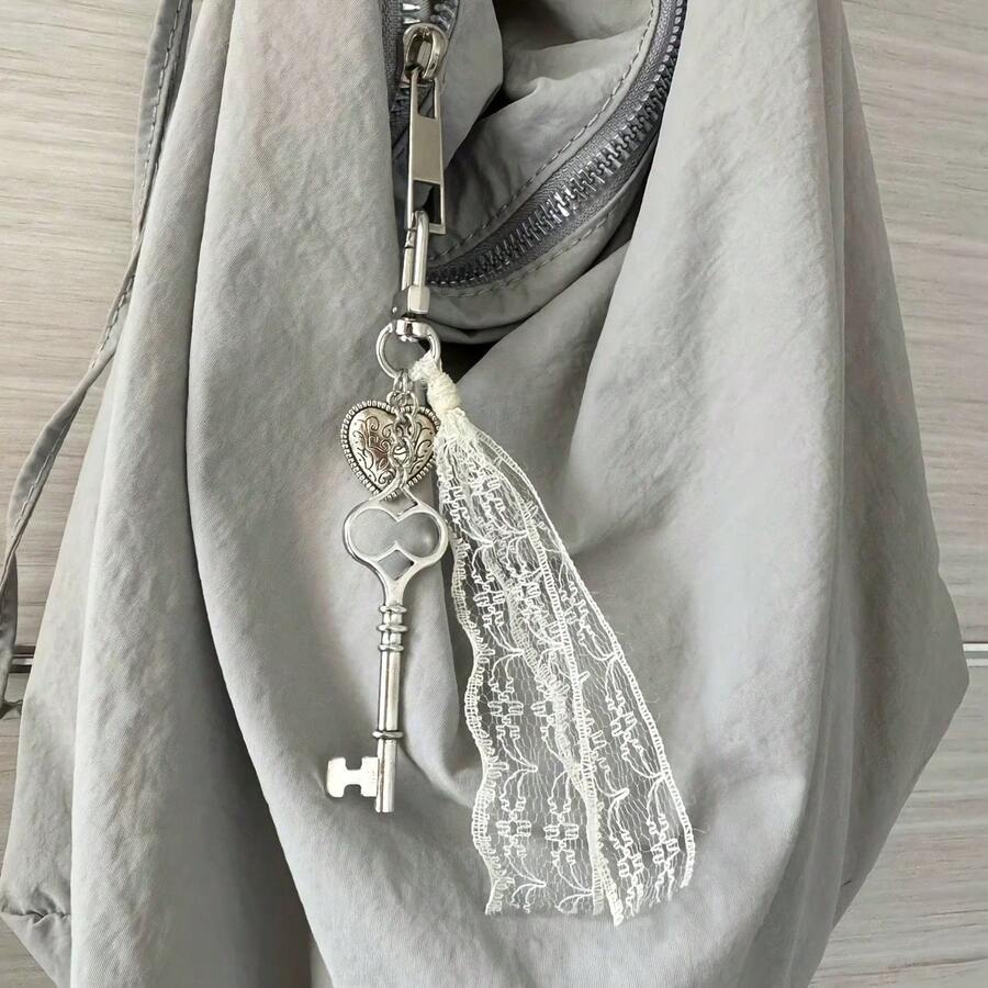 Valentine's Day Women's Keychain, Heart-Shaped Pendant Bag Charm - 白色 - 查看 1