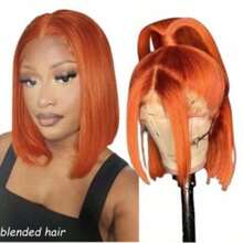 10Inch 180% Density Wear And Go Glueless Wigs Human Blended Hair Pre Plucked Pre Cut13x4 Bone Straight Lace Frontal Wigs Human Blended Hair Wigs For Women No Glue Hd Lace Front Closure Ready To Wear Wigs 180% Density Straight Hair Ginger Orange10-36Inch - S350 - View 3