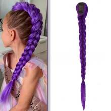 Skpop Witch Hunting Girl Group Cosplay Wig, Kids Lumi Purple Braided Pigtails Hairclip/Ponytail Hair Accessory, Festival Costume Gift Suitable For Family And Friends - Purple - View 4