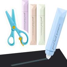 Paper Handwork Tapes Set (4pcs Glue Tape + 1pc Clipper), Pen Style Double Sided Adhesive Dot Tape, Macaron Color Clippers, For Paper Memo Diary Craft DIY Scrapbook Tape, Student Back To School Office