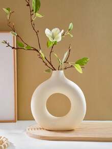 1个现代简约装饰花瓶，空心圆形哑光藤编花瓶，白色O形花瓶，适用于波西米亚风格家居、婚礼和派对餐桌/架子装饰 - 米色 - 查看 6