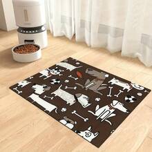 1pc Pet Paw Print Quick Dry Feeding Mat, Pet Bowl Pad, Dog Cage Mat, Suitable For Pets All Seasons - Mocha Brown - View 4