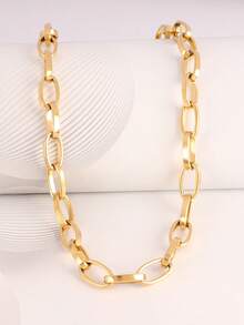 1件装不锈钢几何椭圆项链，男女皆宜，时尚简约，18K镀金链项链首饰 - 項鍊 - 查看 4