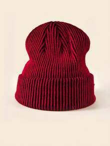 1pc Fashionable Striped Short Beanie Hat, Casual Warm Accessory For Autumn/Winter Outfits - Multicolor - View 4